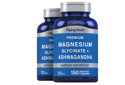 Magnesium Glycinate + Ashwagandha 2 Bottles | 150 Vegetarian Capsules Each | Superior Absorption