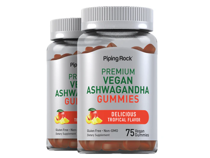 Premium Vegan Ashwagandha Gummies  Delicious Tropical Flavor | 75 Vegan Gummies × 2 Bottles