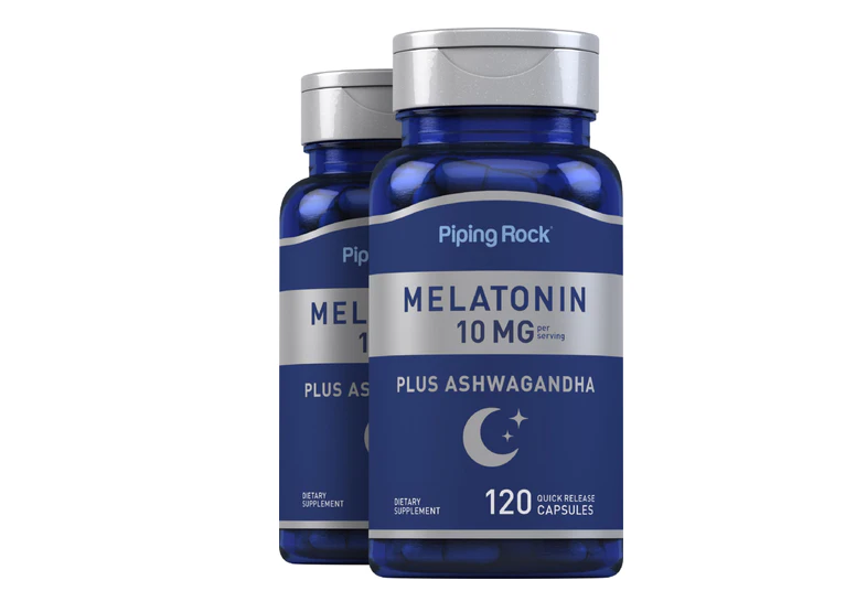Melatonin Plus Ashwagandha 10 mg  2 Bottles | 120 Quick Release Capsules Each | Sleep & Stress Support